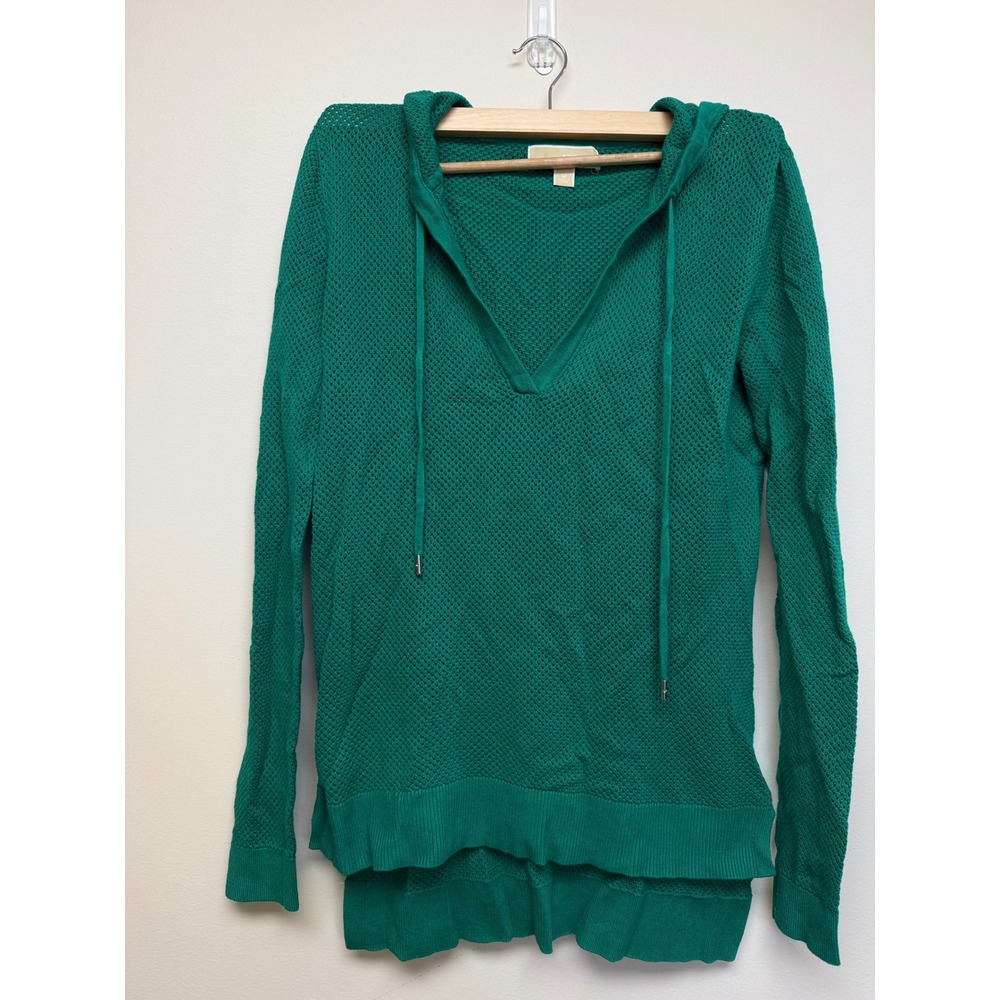 Michael‎ Kors Hooded Long Tunic Sweater Green Cotton Drawstring Cotton Sz M